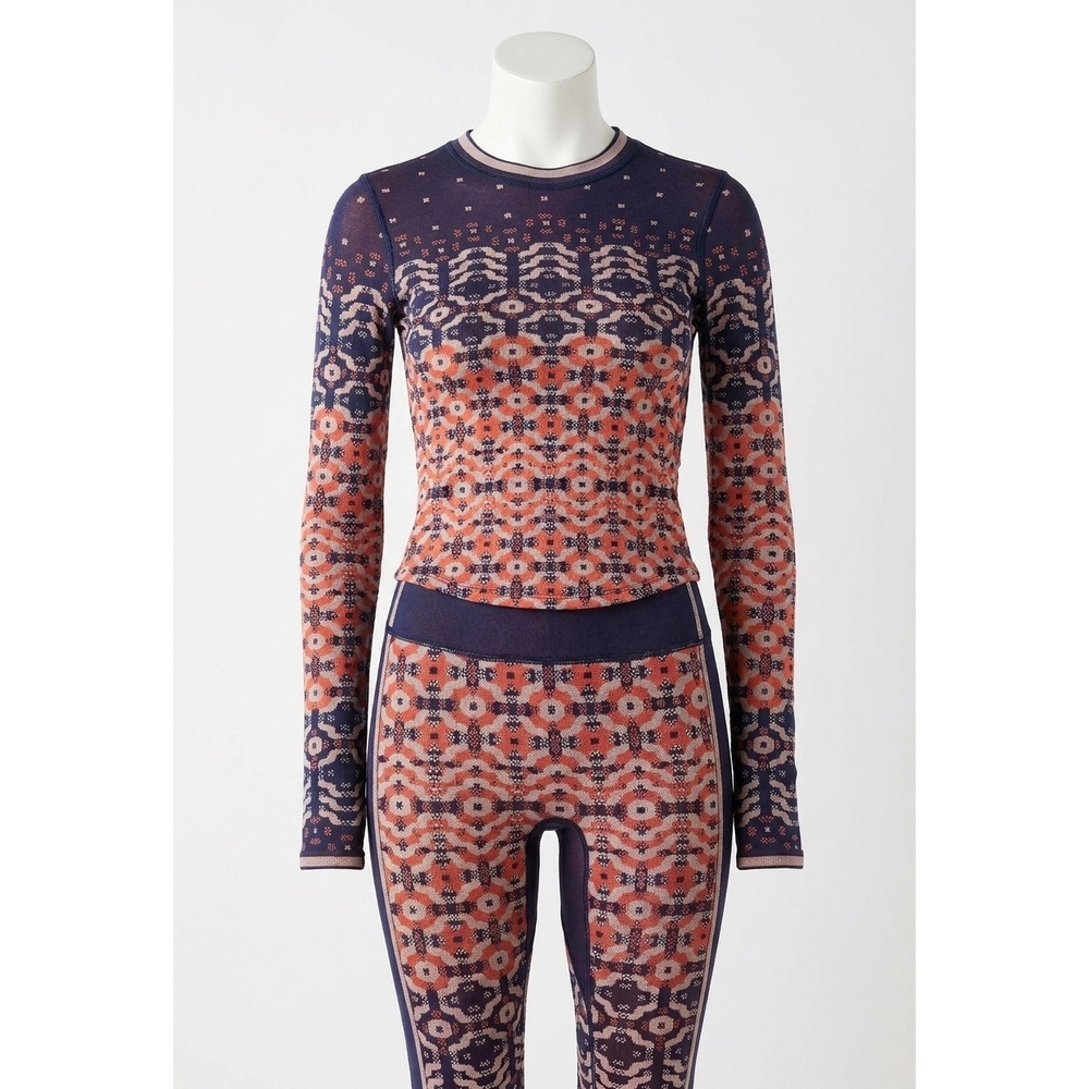 NEW FREE PEOPLE myoko jacquard base layer top in apres navy combo